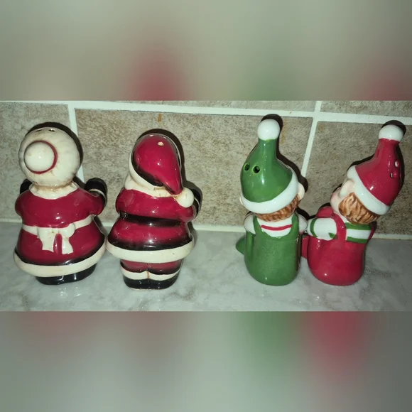 Vintage Ceramic Christmas Salt and Pepper Shakers, Santa,Mrs Claus, Elves - Picture 2 of 3